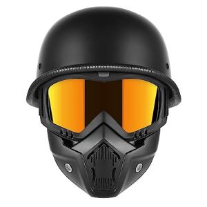 German Style Half Helmet with Face Shield - Black