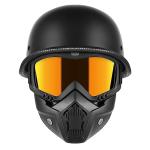 German Style Half Helmet with Face Shield - Black