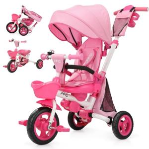 7-in-1 Folding Kids Trike with Storage, Pink