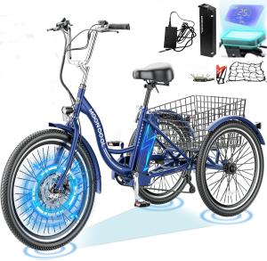MOONCOOL Blue Electric Trike 26" Three-Wheel Bicycle