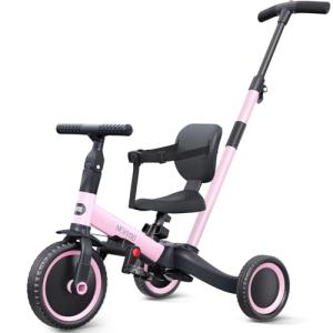 Pink 5-in-1 Kids Tricycle with Parent Handle