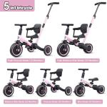 Pink 5-in-1 Kids Tricycle with Parent Handle