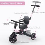Pink 5-in-1 Kids Tricycle with Parent Handle