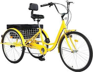 TUOKE 24" Adult Tricycle with Cargo Basket, 7 Speed
