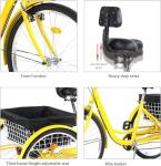 TUOKE 24" Adult Tricycle with Cargo Basket, 7 Speed