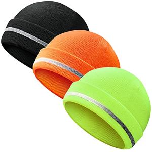 Reflective Stripe Knit Hat Neon Adult Beanie (Black, Orange, Fluorescent Yellow)