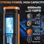 Portable Electric Bike Pump, Tire Inflator - Orange