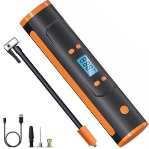 Portable Electric Bike Pump, Tire Inflator - Orange