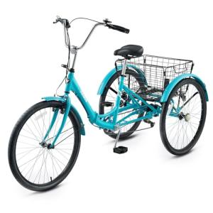 Foldable Adult Tricycle, 7 Speed Aqua 26