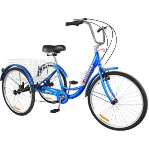 Blue 7-Speed Adult Tricycle with Large Basket - 24inch