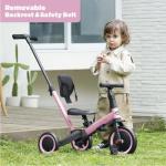 Pink 5-in-1 Kids Tricycle with Parent Handle