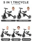 XJD 5-in-1 Adjustable Toddler Tricycle - Black