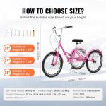 VEVOR 26" Folding Adult Tricycle with Basket