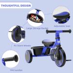 Kids Adjustable Tricycle with Storage Basket - Blue