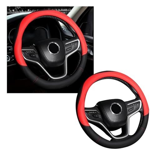 Carwales Men Steering Wheel Cover Leather For Car Brown Hand-Made Wheel Wrap Hand -Made Universal 14.5-15 Inch Brown, BZ103