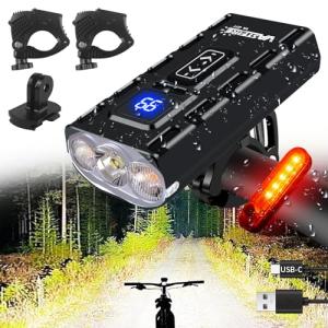 Bike Lights for Night Riding Front and Back 1200 Lumen 6H Spot/Flood/Combo 3 Beams Bike Headlight Aluminum Mounts VASTFIRE USB-C Rechargeable Display Power Bank Gopro Mount