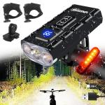 Bike Lights for Night Riding Front and Back 1200 Lumen 6H Spot/Flood/Combo 3 Beams Bike Headlight Aluminum Mounts VASTFIRE USB-C Rechargeable Display Power Bank Gopro Mount