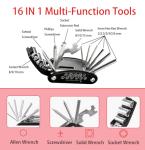 Bike Tool Kit，Bike Repair Kit & Bike Frame Bag with Tire Pump,Portable Tool Kit for Camping Travel - 16-in-1 Bike Multitool,Bike Chain Tool，Tire Patches, Inflator，Bottle Holder,Use for Road Bike MTB