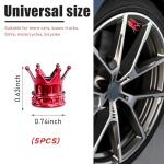 Ziciner 5 PCS Crown Tire Valve Stem Caps, Leak-Proof Tire Air Valve Stem Covers with O Rubber Seal, Universal Vehicle Stem Caps for Cars, SUVs, Trucks, Motorcycles, Bicycles (Red)