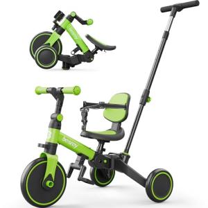 besrey 5 in 1 Toddler Bike with Parent Steering Push Handle, Tricycles for 1-3 Years Old Girls and Boys, Foldable Kids Push Tricycle, Toddler Trike with Removable Pedals, Height Adjustable Seat