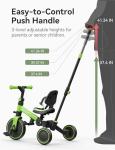 besrey 5 in 1 Toddler Bike with Parent Steering Push Handle, Tricycles for 1-3 Years Old Girls and Boys, Foldable Kids Push Tricycle, Toddler Trike with Removable Pedals, Height Adjustable Seat