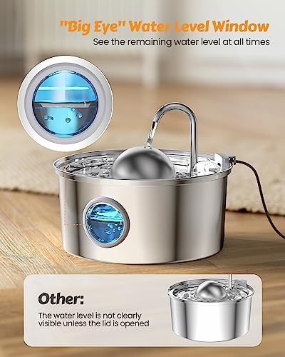 Stainless Steel Cat Water Fountain: 108oz/3.2L Providing Flowing Water
