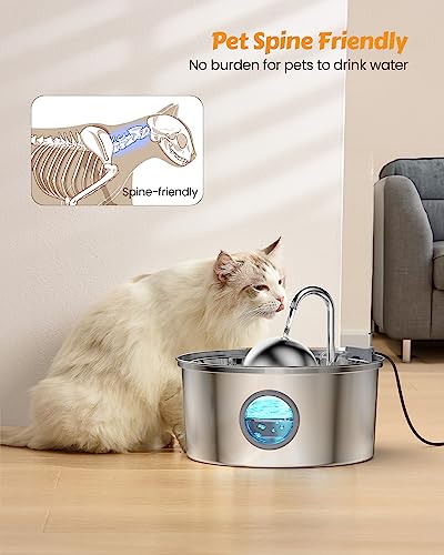 Stainless Steel Cat Water Fountain: 108oz/3.2L Providing Flowing Water