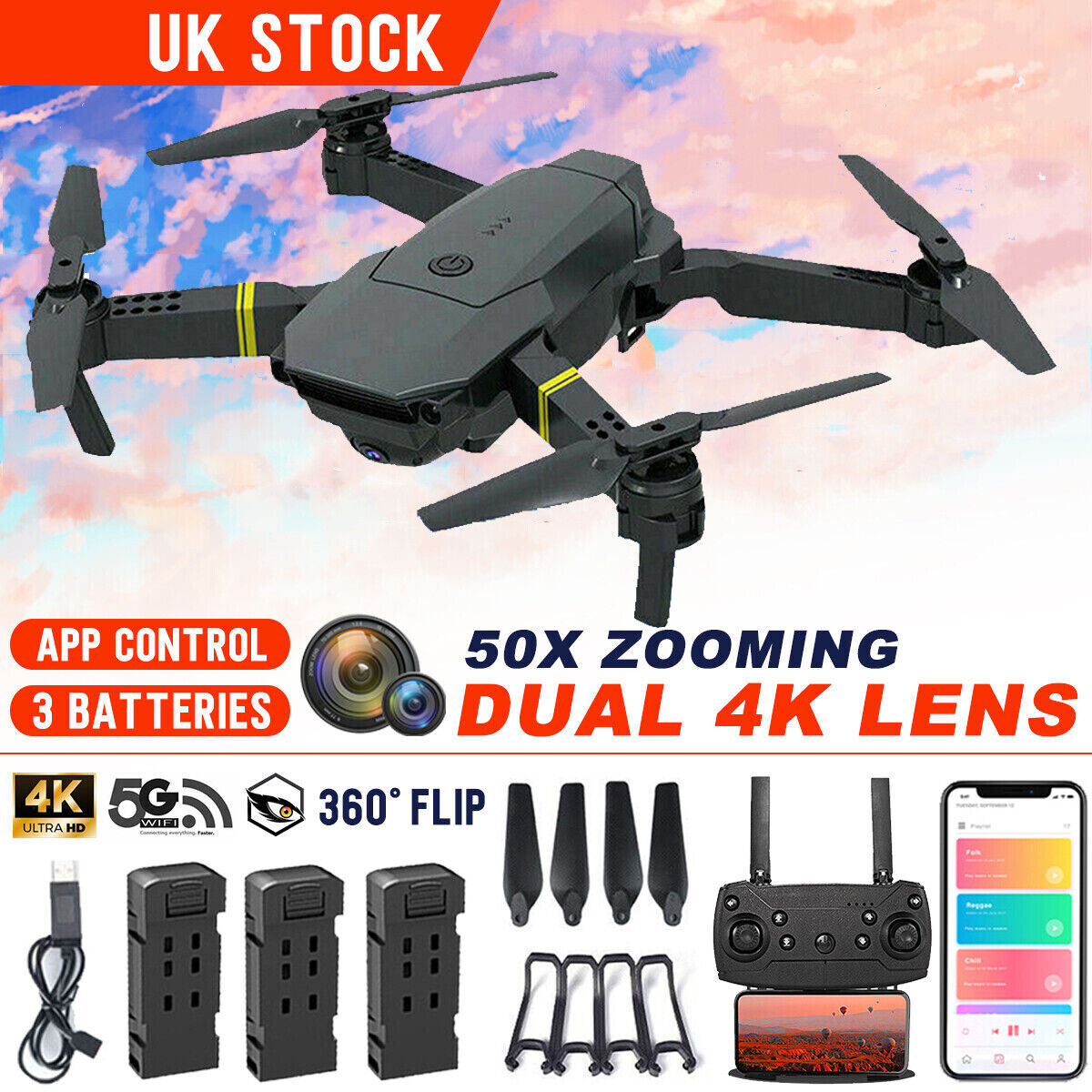 Foldable Dual Camera 4K Drone with GPS