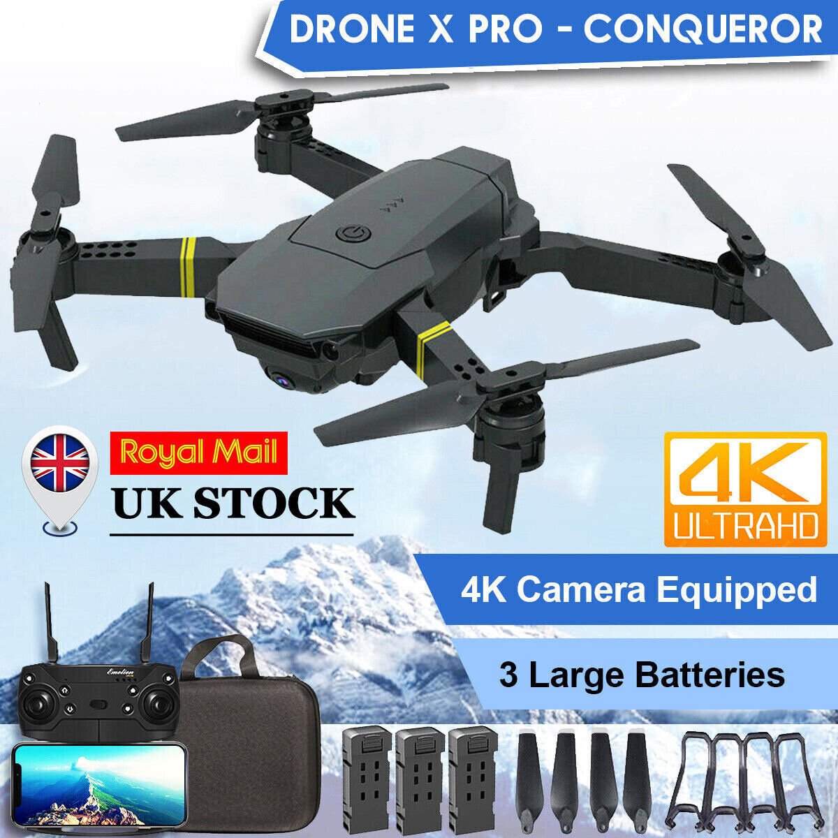 Drone X Pro 4K FPV Quadcopter with 3 Batteries