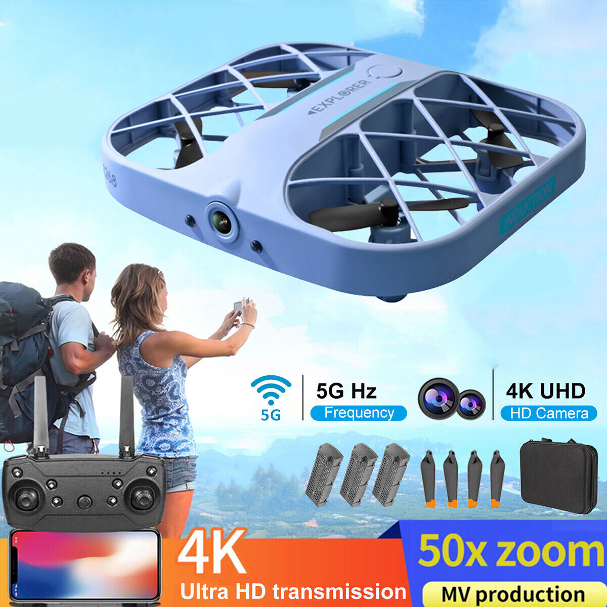 4K HD Selfie Drone with 3 Batteries