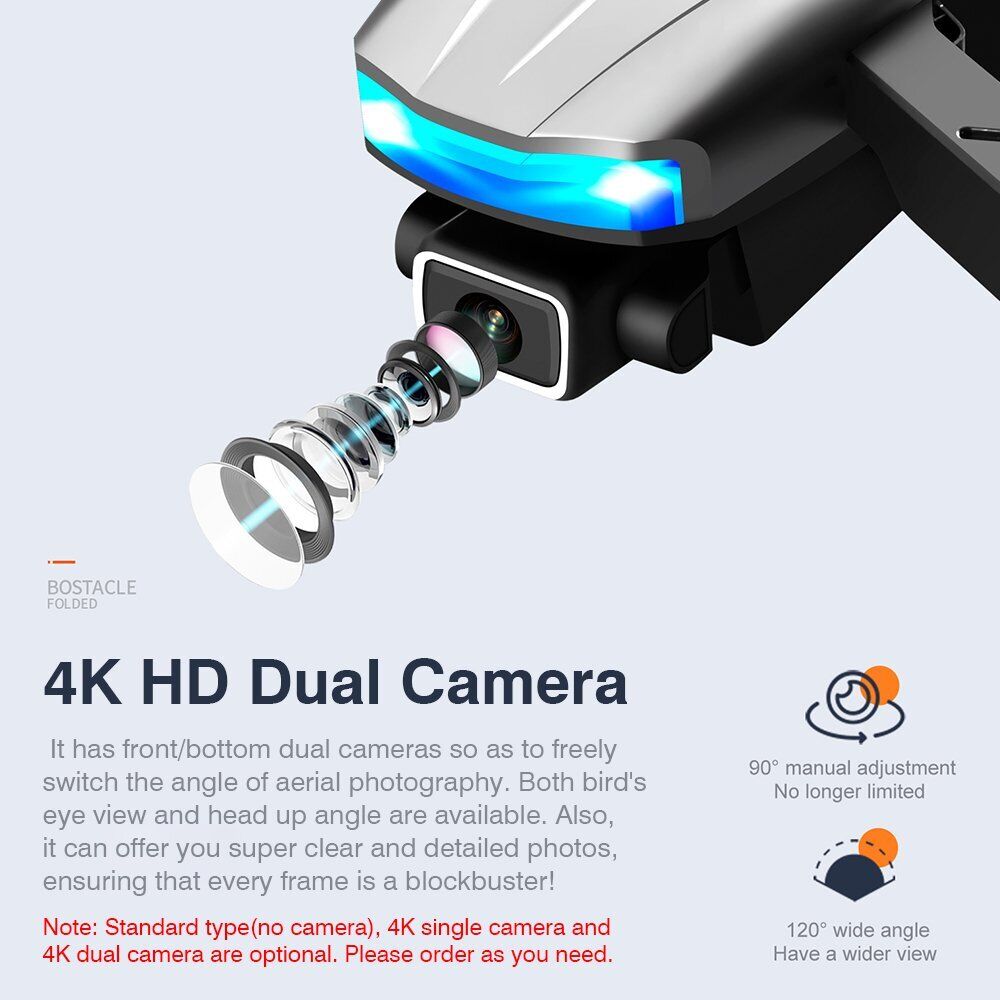 Foldable 4K Dual Camera RC Drone + 3 Batteries