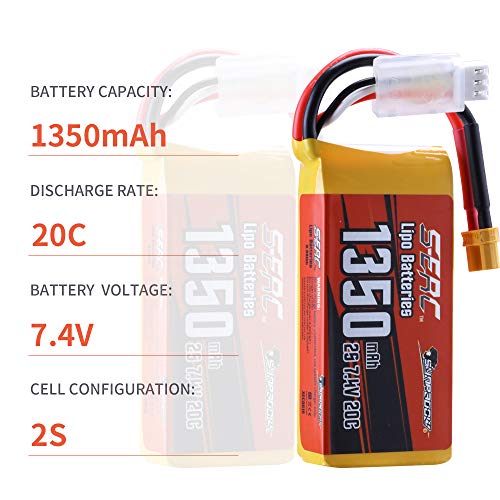 SUNPADOW 2 Pack 1350mAh 2S Lipo Battery XT30