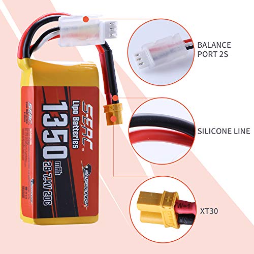 SUNPADOW 2 Pack 1350mAh 2S Lipo Battery XT30
