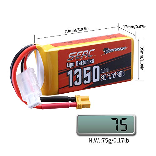 SUNPADOW 2 Pack 1350mAh 2S Lipo Battery XT30