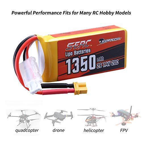 SUNPADOW 2 Pack 1350mAh 2S Lipo Battery XT30