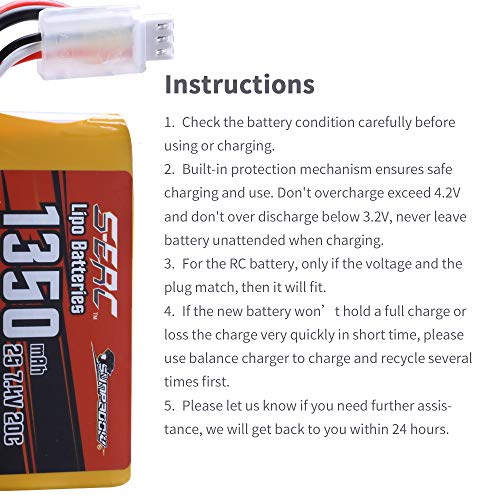 SUNPADOW 2 Pack 1350mAh 2S Lipo Battery XT30