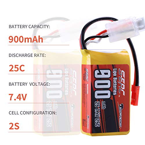 SUNPADOW 7.4V 900mAh 2S RC Lipo Batteries (2 Pack)
