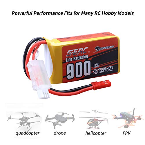 SUNPADOW 7.4V 900mAh 2S RC Lipo Batteries (2 Pack)