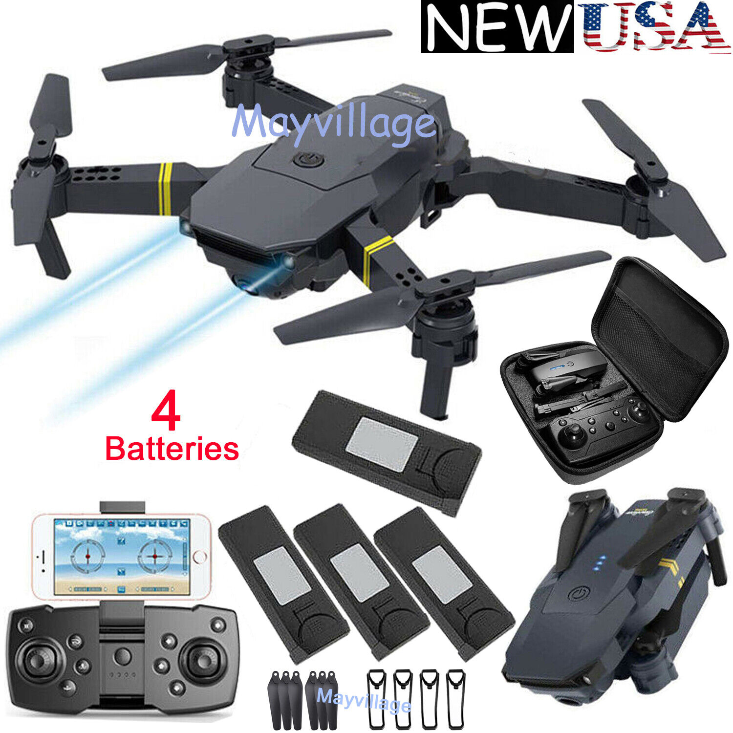 Wifi HD Camera Foldable Quadcopter + 4 Batteries