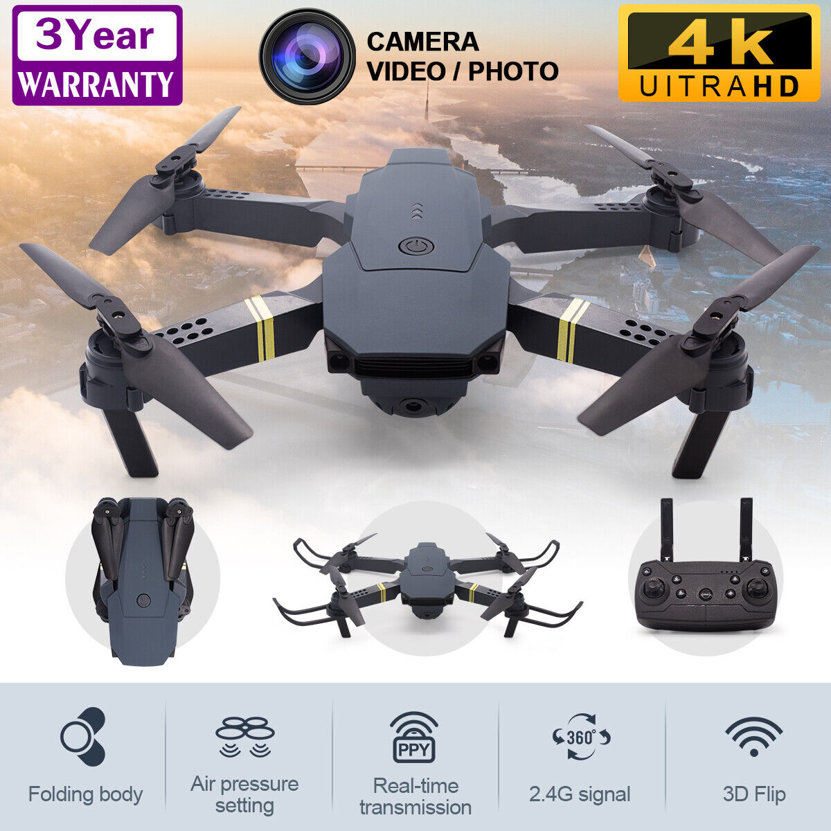 Foldable Dual Camera 4K Drone with GPS