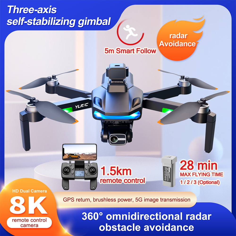 Black Quadcopter with 8K Dual Camera & GPS