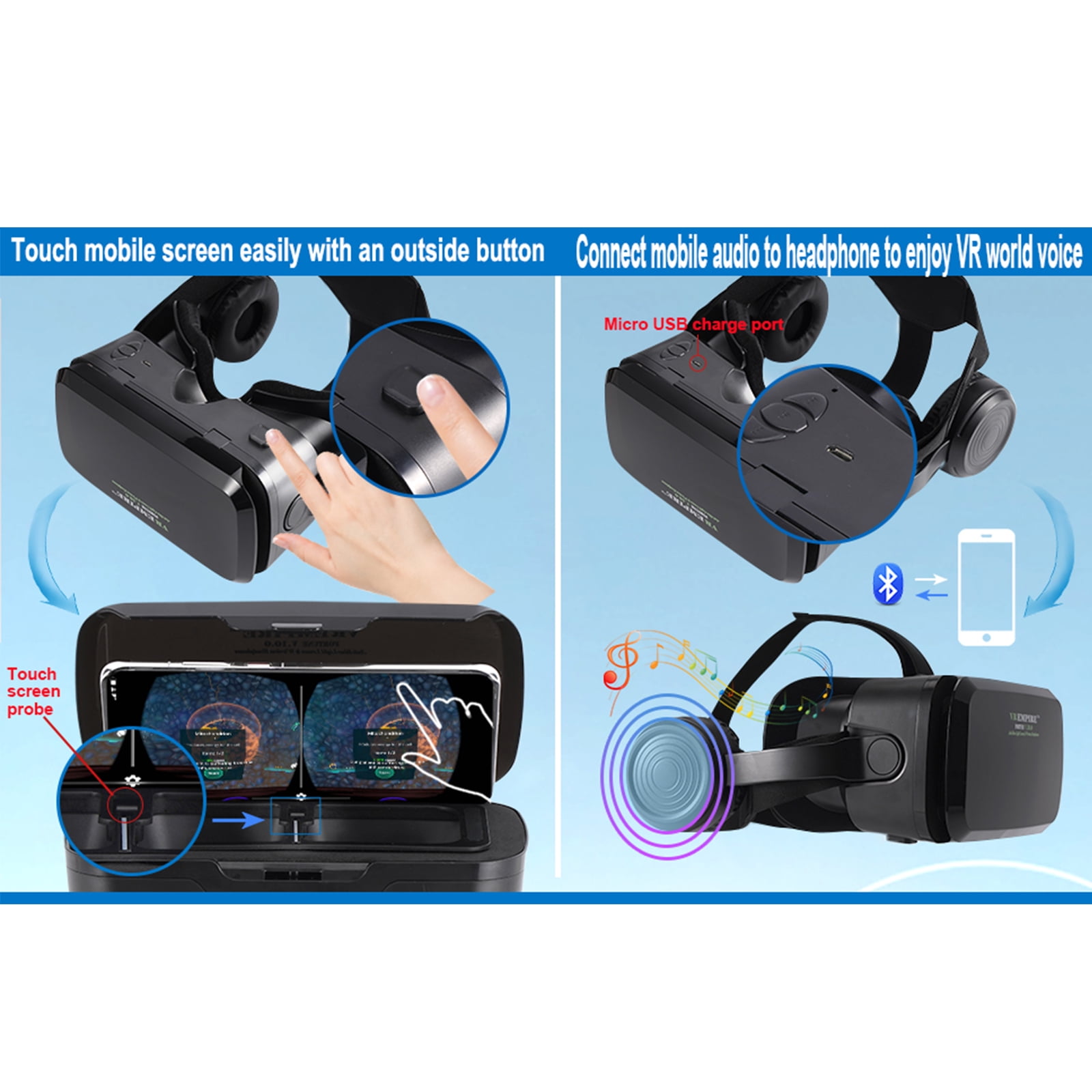 Wireless VR Headset with Anti-Blue Lights