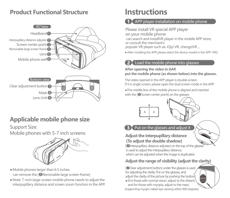 Adjustable VR Headset with Controller for Android/Phone/Windows