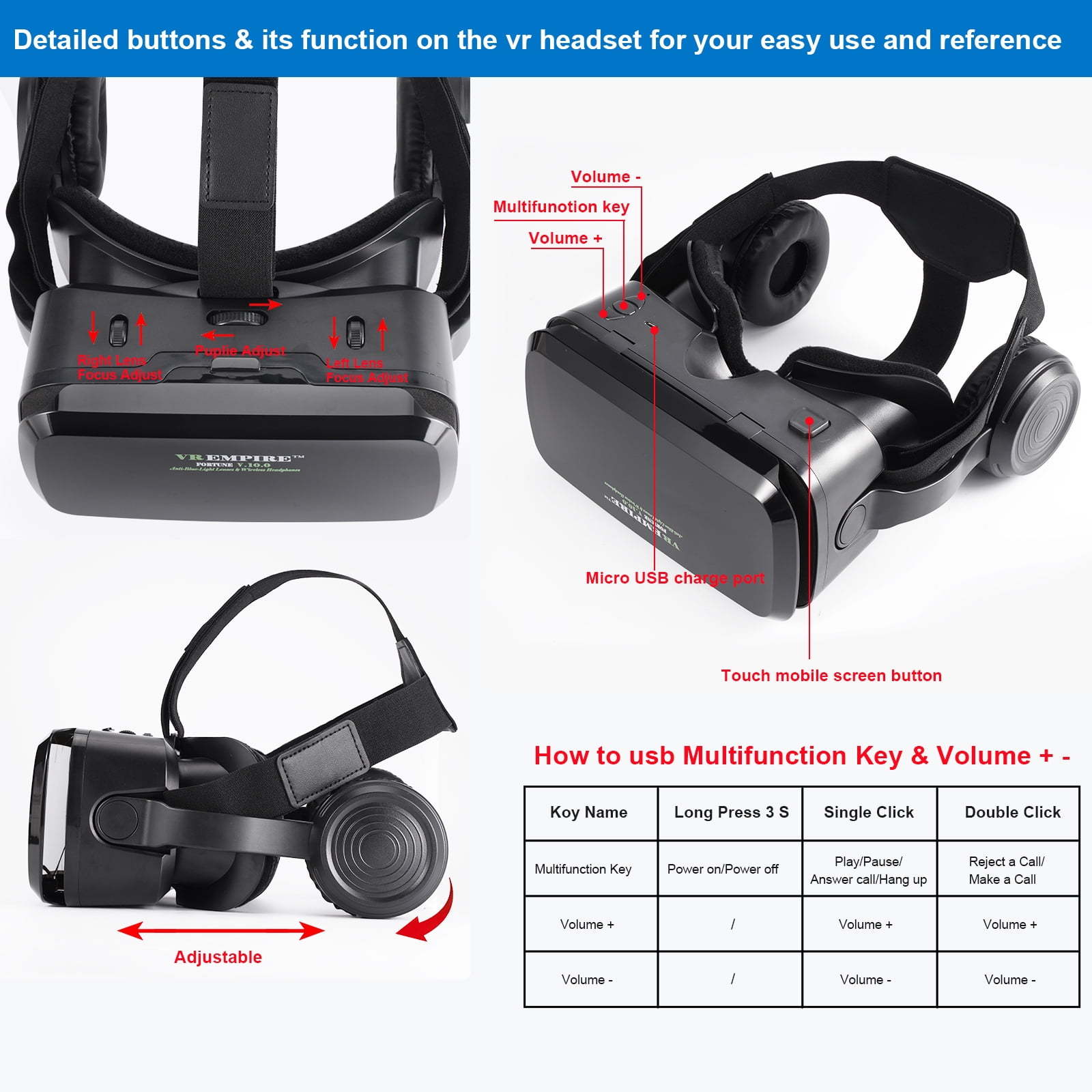 Wireless VR Headset with Controller & Earphones