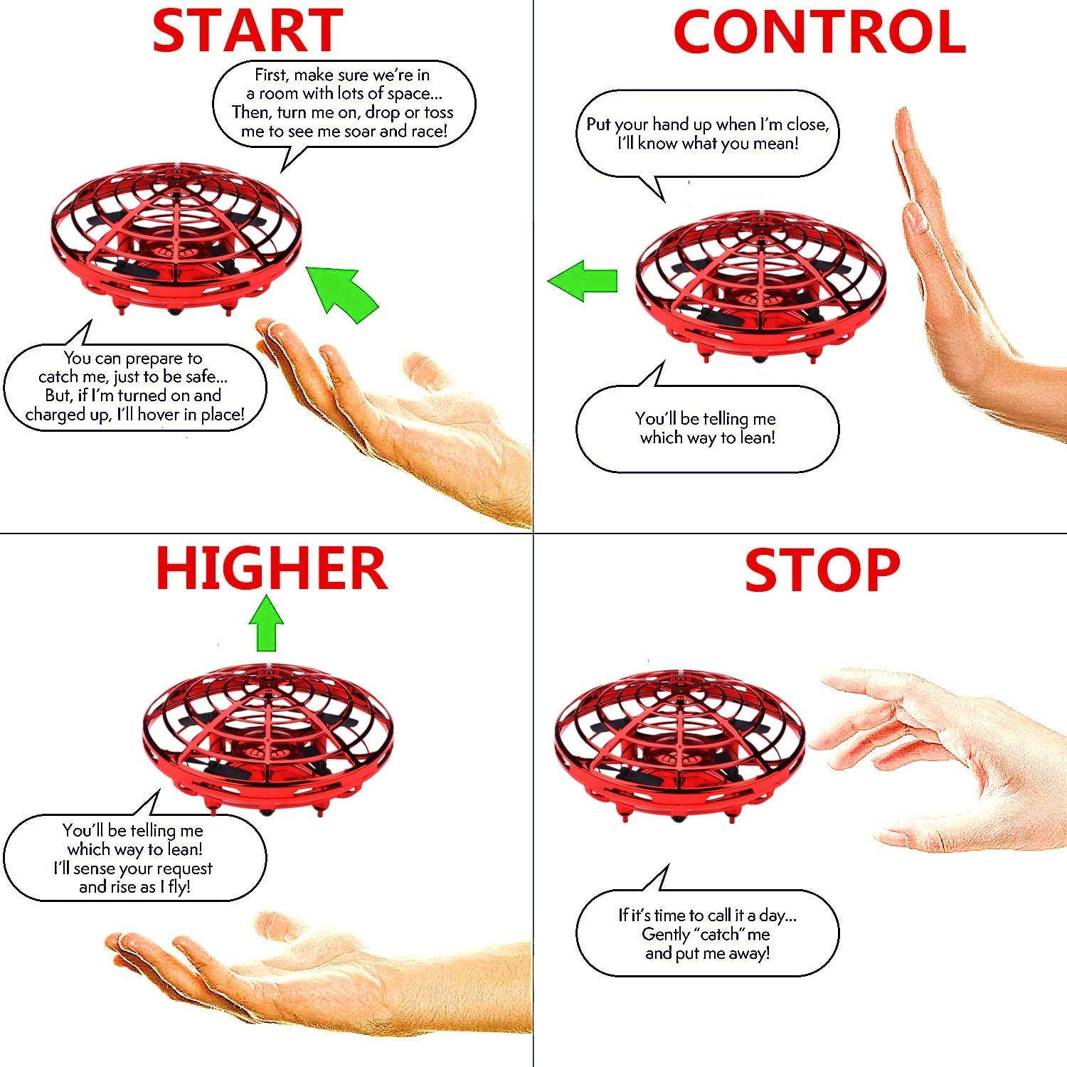 Red LED UFO Drone Quadcopter Toy