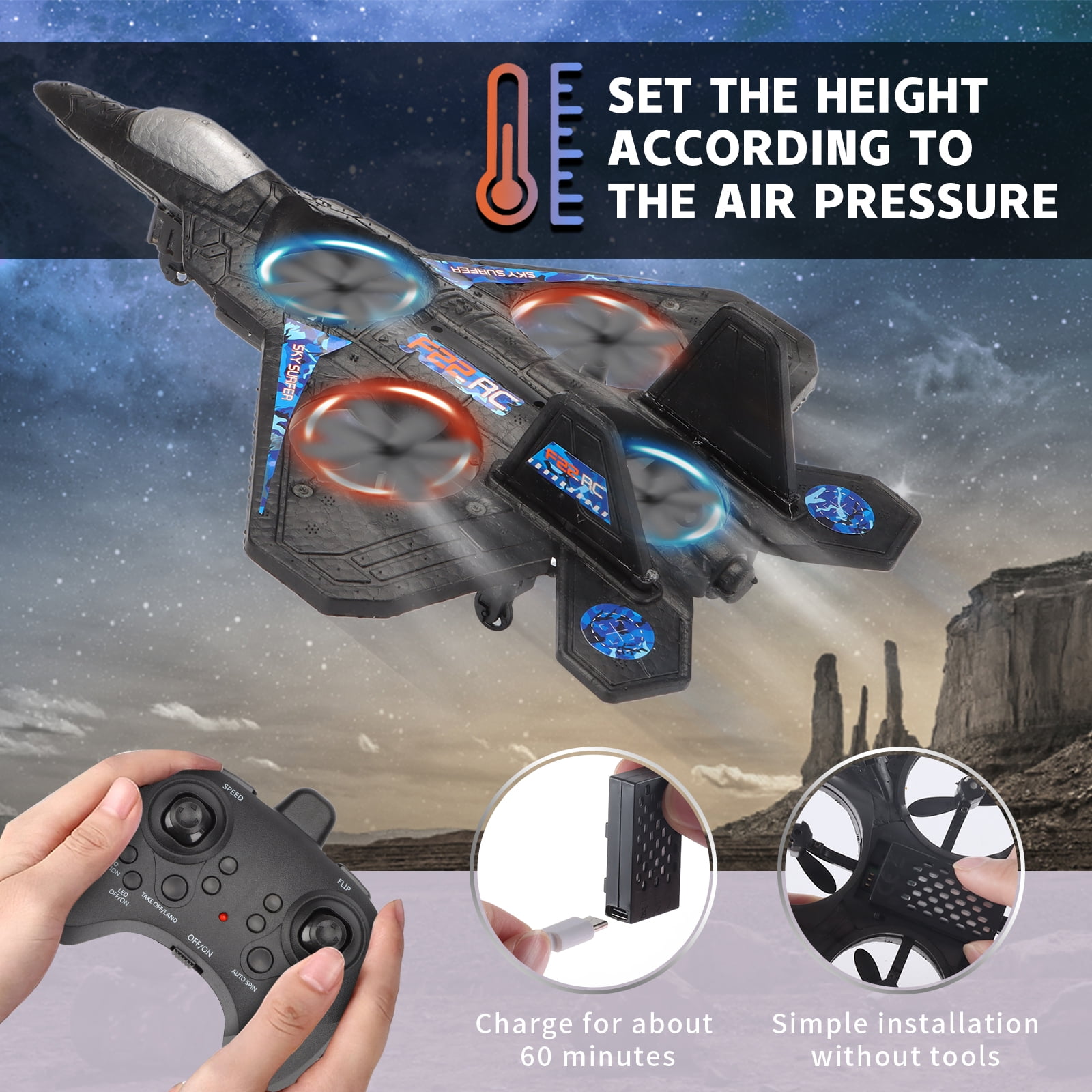 Colorful LED Kids Drone, Remote Control, Ages 8-12