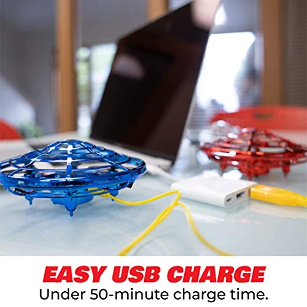 Red and Blue Hand-Controlled Mini Drone with LED Lights