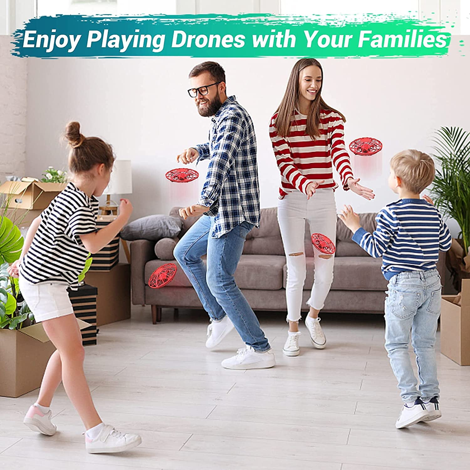 Hand-Operated LED UFO Drone for Kids - Red