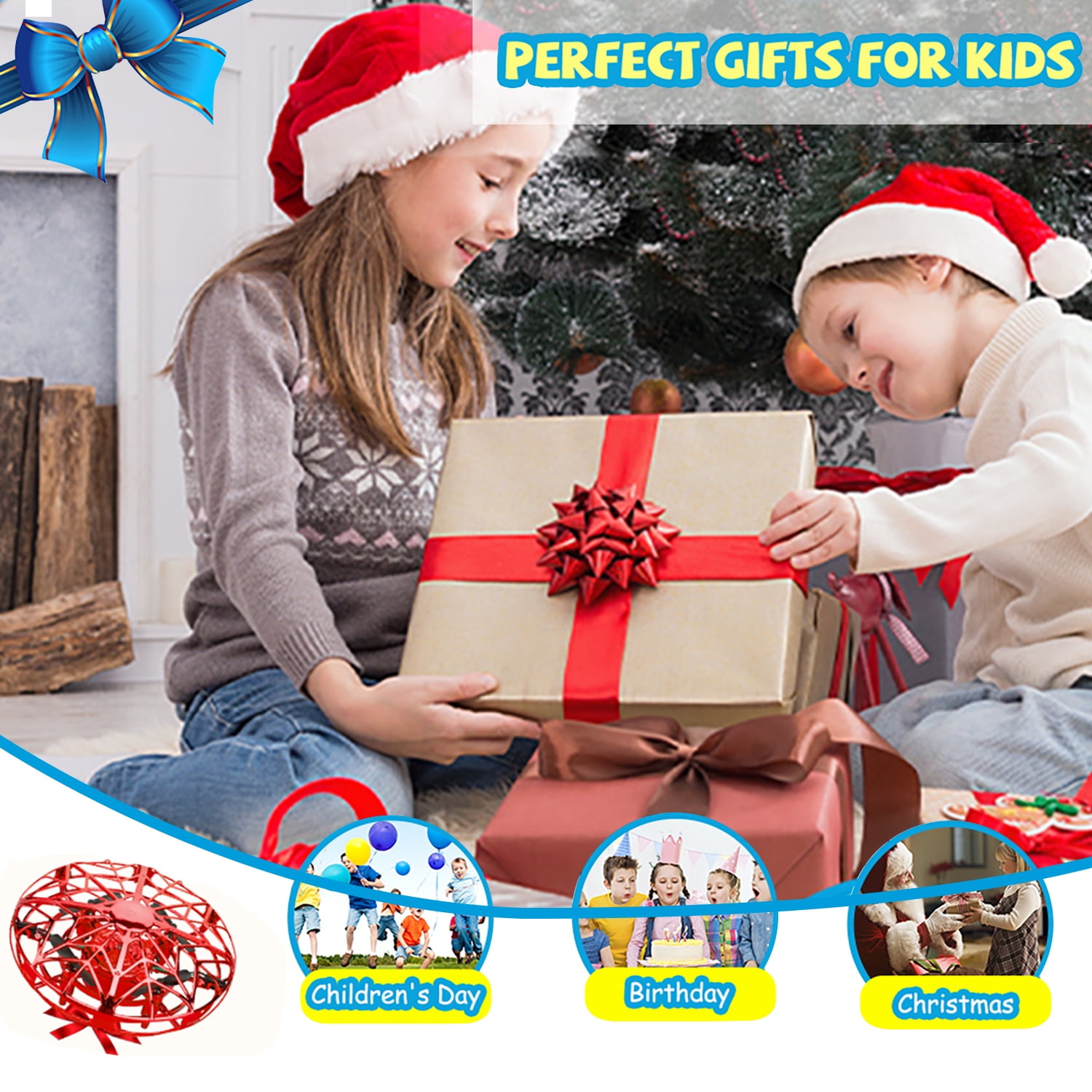 Hand-Operated LED UFO Drone for Kids - Red