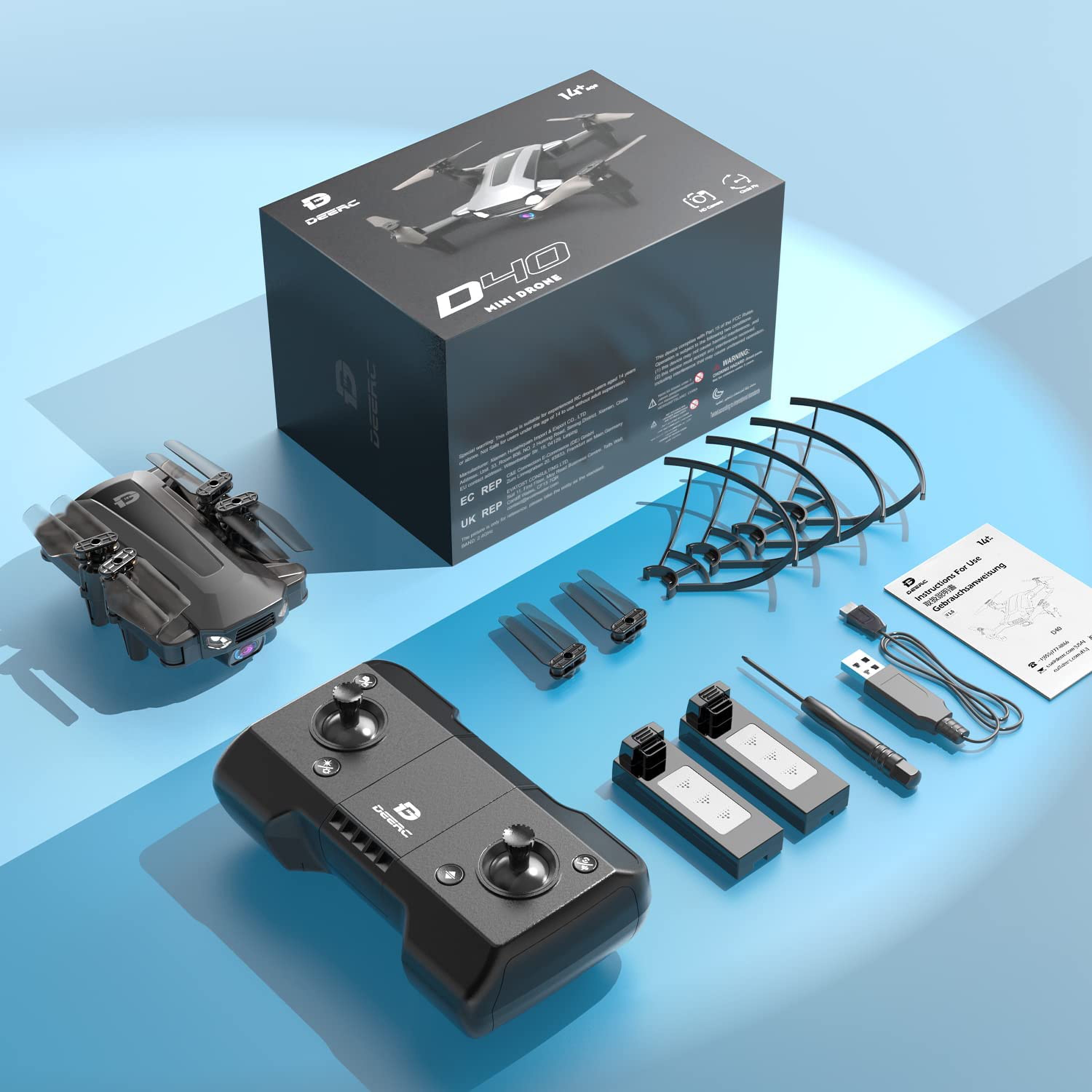 DEERC D40 Quadcopter with 1080P Camera, 2 Batteries